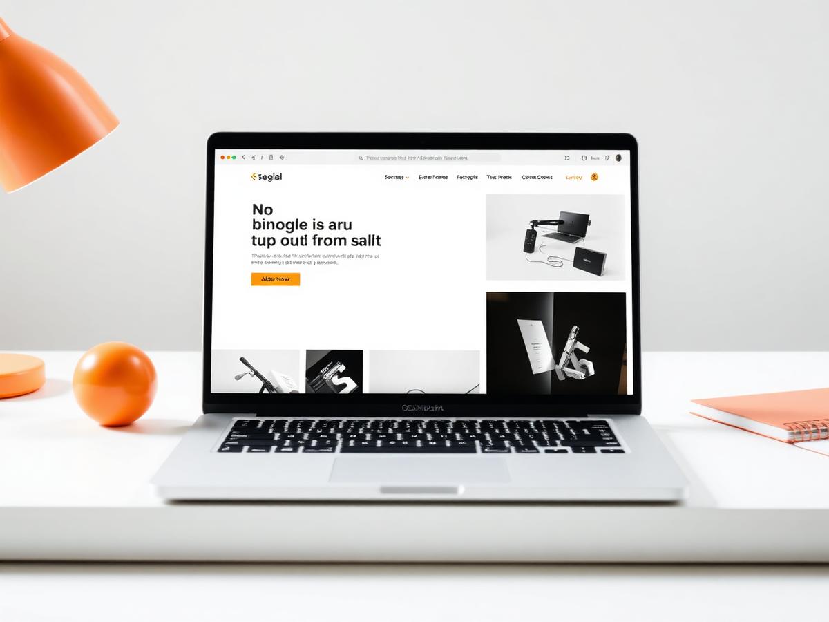 Laptop mit einer klar gestalteten Website auf einem hellen Schreibtisch